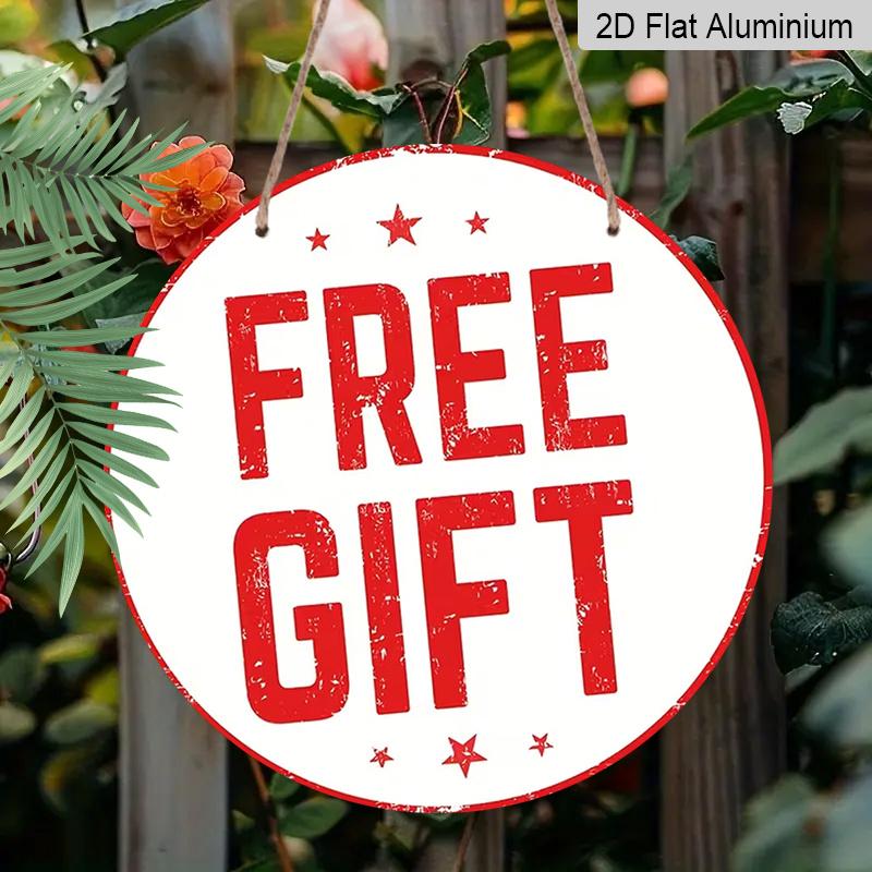 2D Flat1pc Aluminum Decorative Piece with “Free Gift” Theme 7.87 Inches × 7.87 Inches Perfect for Decorating Bars, Kitchens, Cafes, Family Rooms
