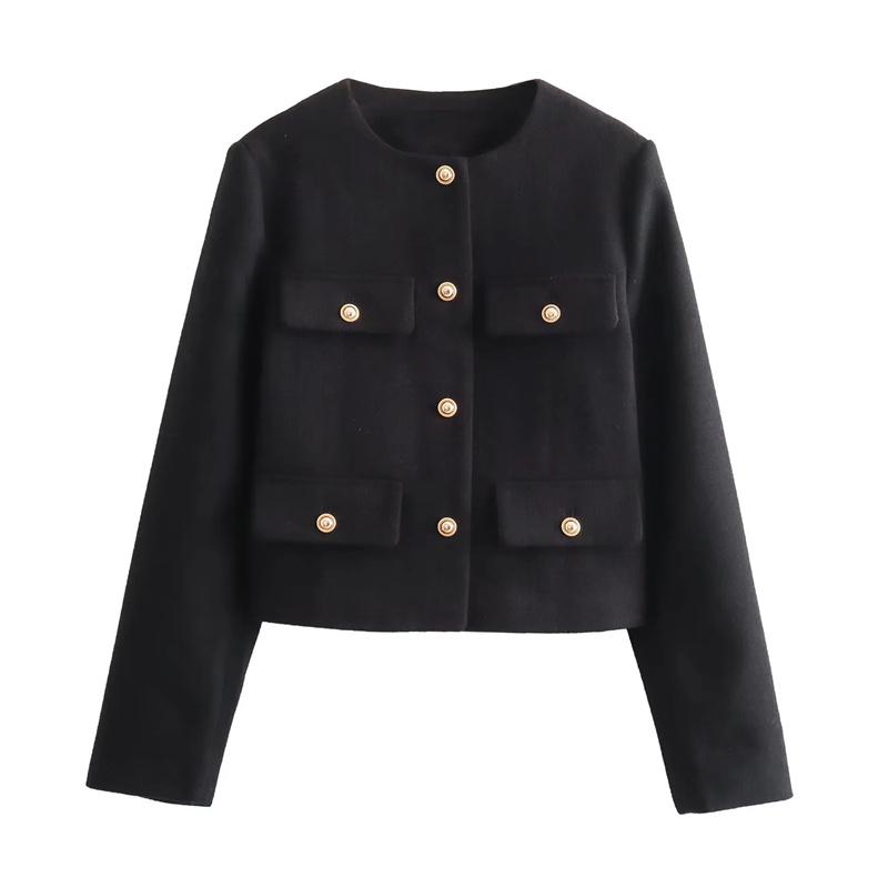 Chaqueta de tweed corta para mujer, abrigo elegante de manga larga con botones, abrigos cortos para mujer, otoño y primavera