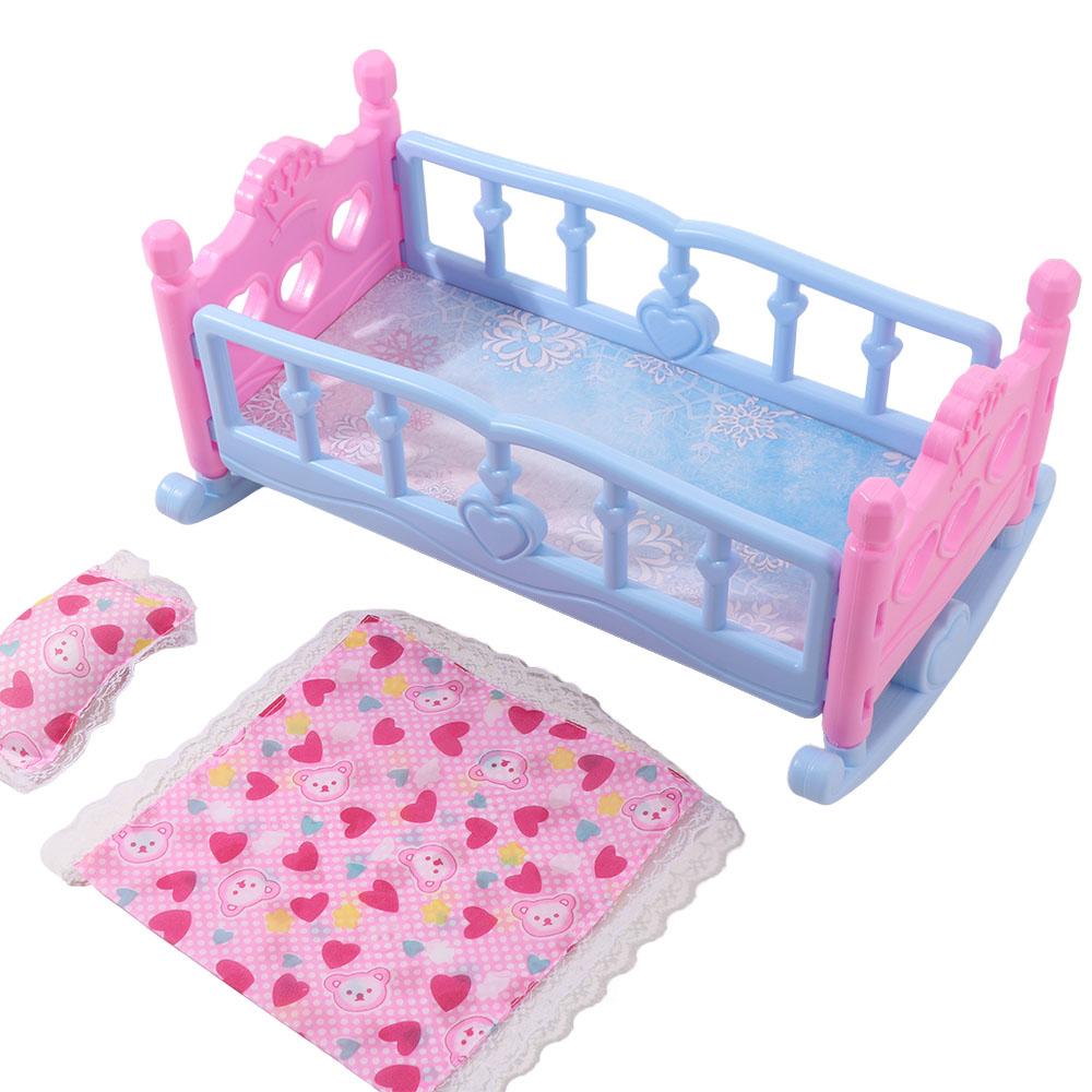 Infant Carriage Baby Bed Cradle Furniture Toys Doll Rocking Crib Baby Doll Rocking Bed Kids Toy