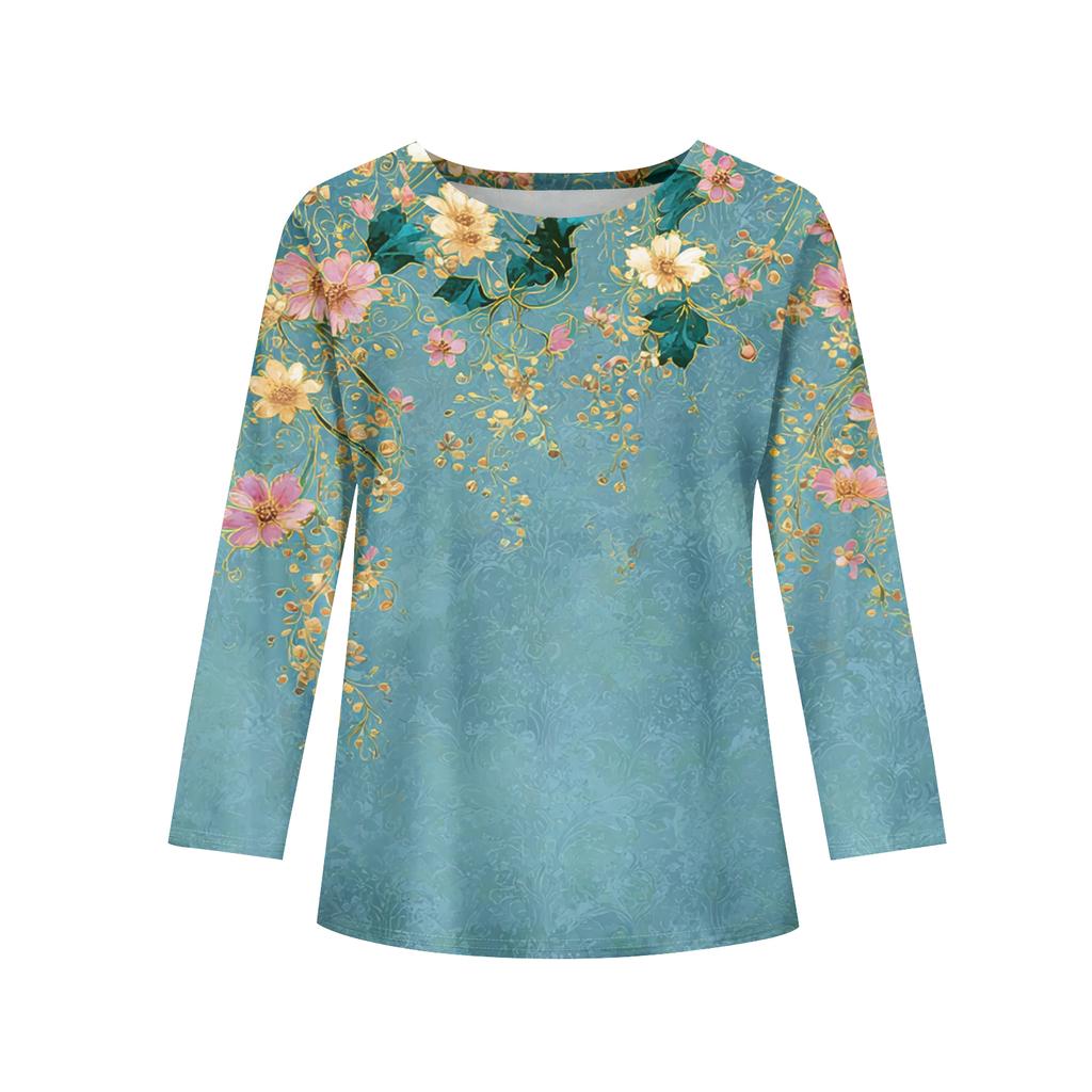 Dziewczęce koszulki z długim rękawem Dziecięce jesienne topy Okrągły dekolt Drukowane Podstawowe T-shirty