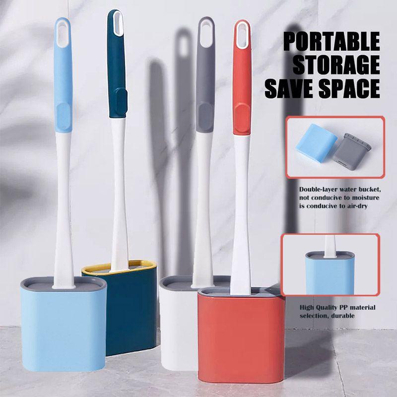 Compact Silicone Flex Toilet Brush And Holder With Ergonomic Design For Small Spaces