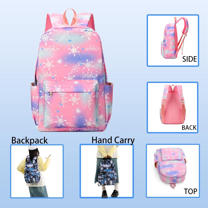 Set Zaino con Stampa Fiocco di Neve Degradé 3 Pezzi, Zaino Scolastico Impermeabile con Borsa Pranzo e Astuccio