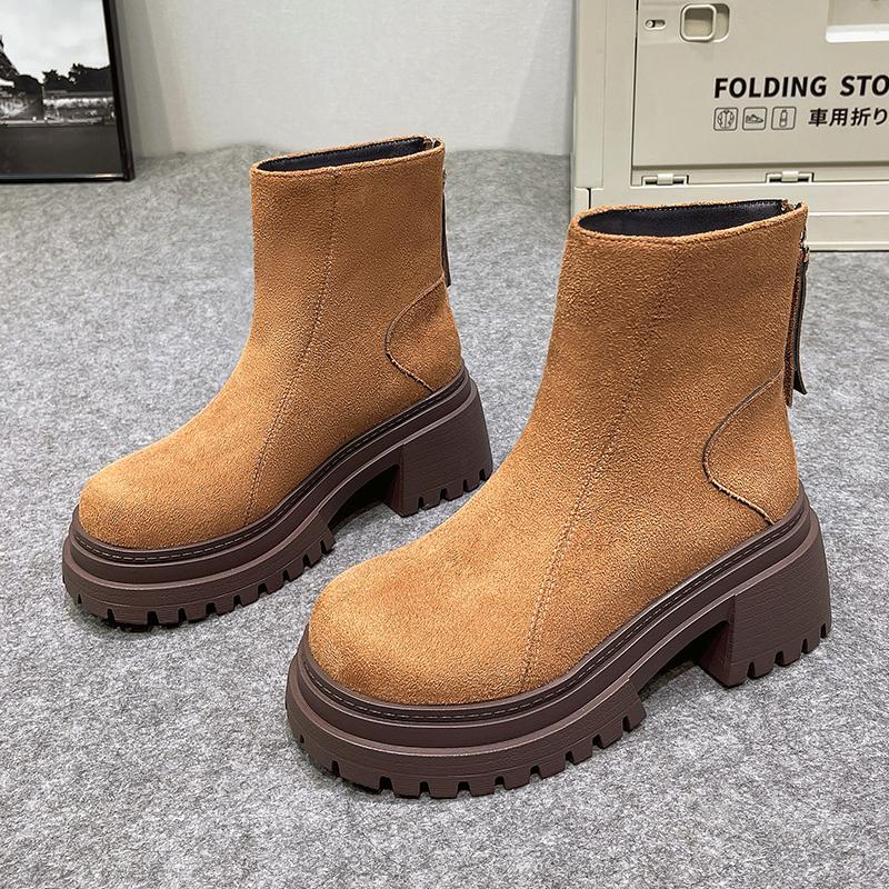 High Heels Damenstiefel Wildleder Mode Klobige Wildlederschuhe Designer Winter Knöchel Schneestiefel Neue Pumps Kleid Frau Stiefeletten