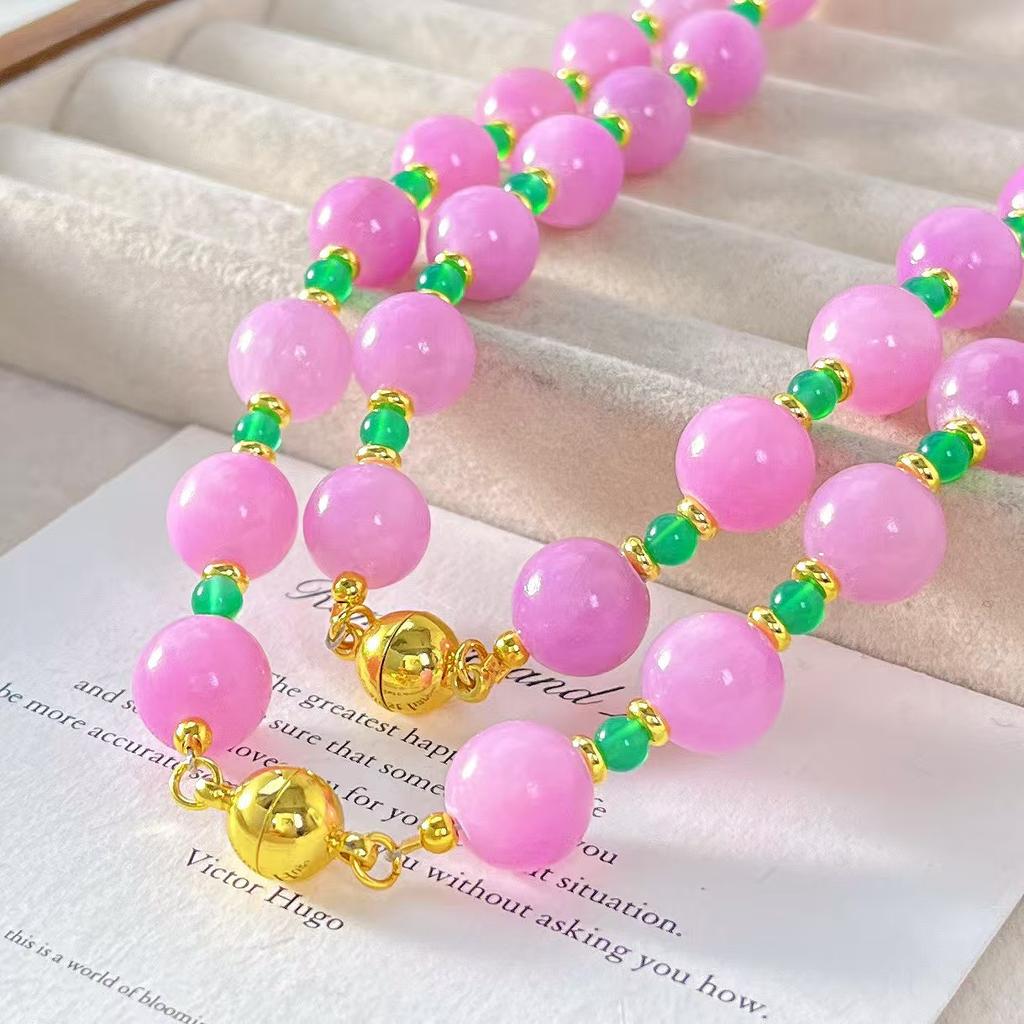 Vintage Purple Quartz Rock Natural Chalcedony Contrasting Color Necklace Spring