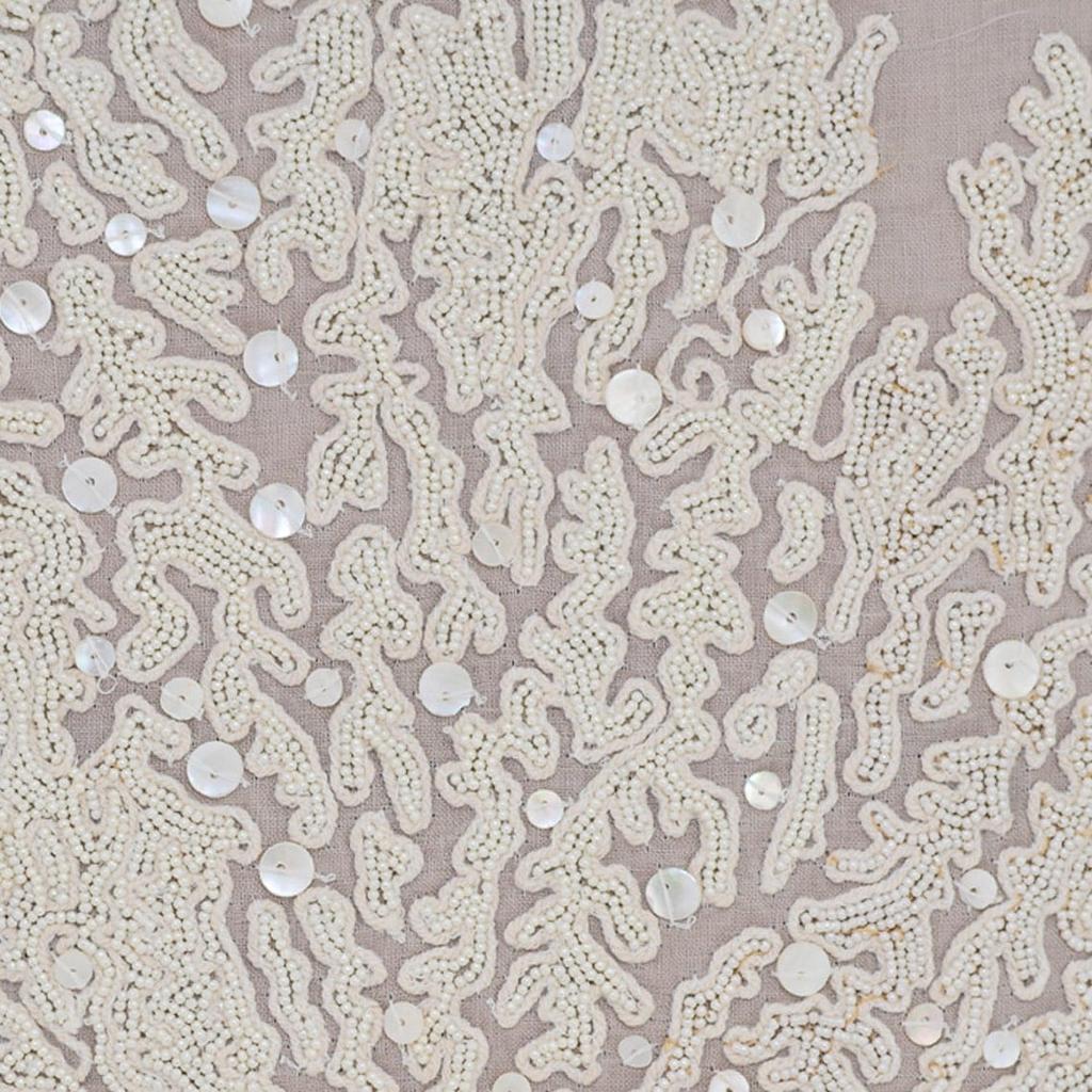 The HomeCentric Mocha Throw Pillow Cover Beaded Sea Creatures Weeds Sea Creatures Ocean Beach Pillow CoverFloral Mediterranean Linen - Pearl Weeds