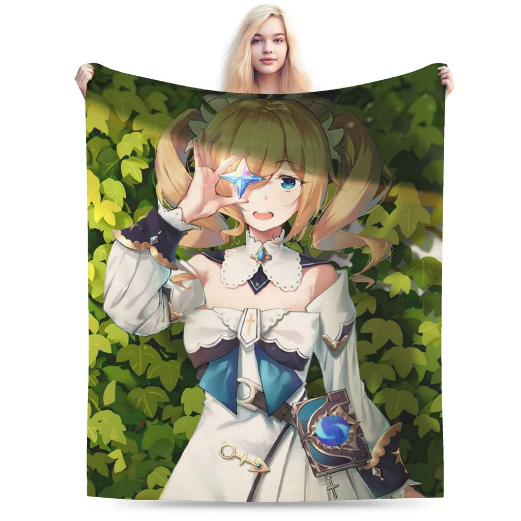 Genshin Impact Venti Blankets Velvet Summer Air Conditioning Barbatos Anime Multi-function Warm Throw Blanket for Bed Car Quilt
