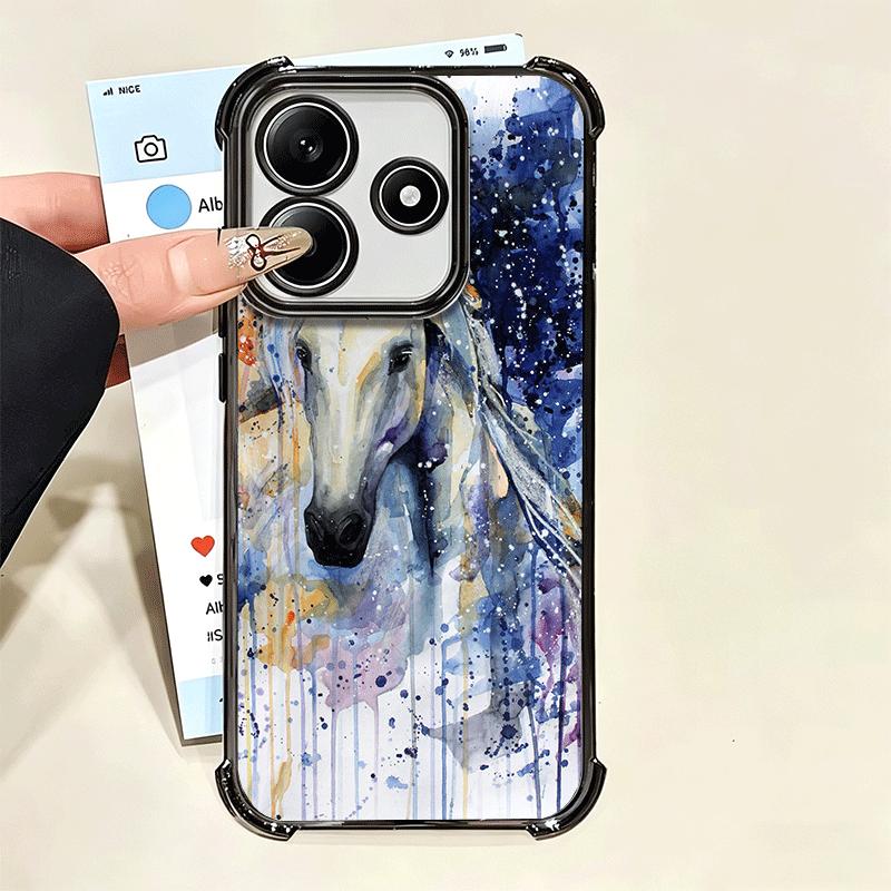 Oil Painting Horse Plating Phone Case For Xiaomi Poco X5 X6 X7 X8 Pro Max F8 Ultra F7 M8 M7 M5S Redmi 15C 15 14C 13C 13 X3 12C F