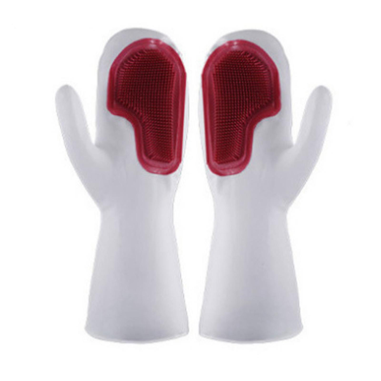 

1 пара перчаток для мытья посуды водонепроницаемые утепленные силиконовые перчатки-щетки для уборки многоразовые женские красный