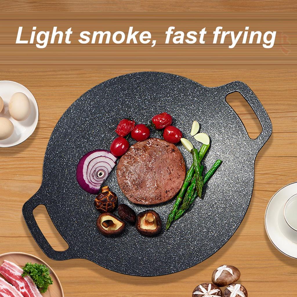 Korean Style Barbecue Round Plate Smokeless Round Griddle for Home Camping Indoor Outdoor Grilling 34cm