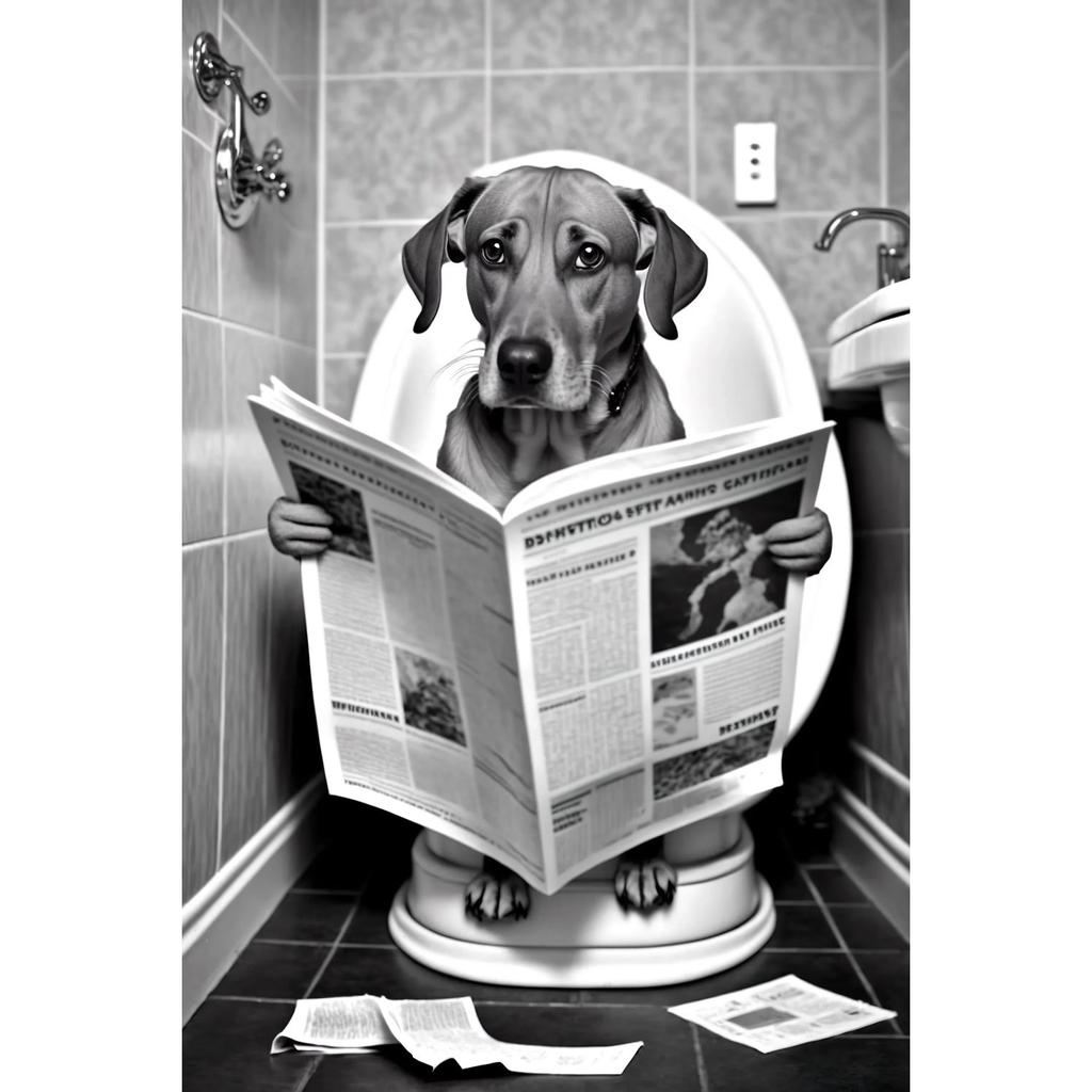 Funny Bathroom Humorous Animal Wall Canvas Paintings Decor Bear Dog Tiger Sitting On Toilet Reading Newspaper Poster Art Print
