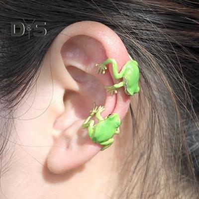 Tree Frog Ear Clip Frog Ring Good Detail Realistic Animal Smooth Polished Adjustable Open Ring Novelty Earrings Party Daily Lady Finger Jewelry