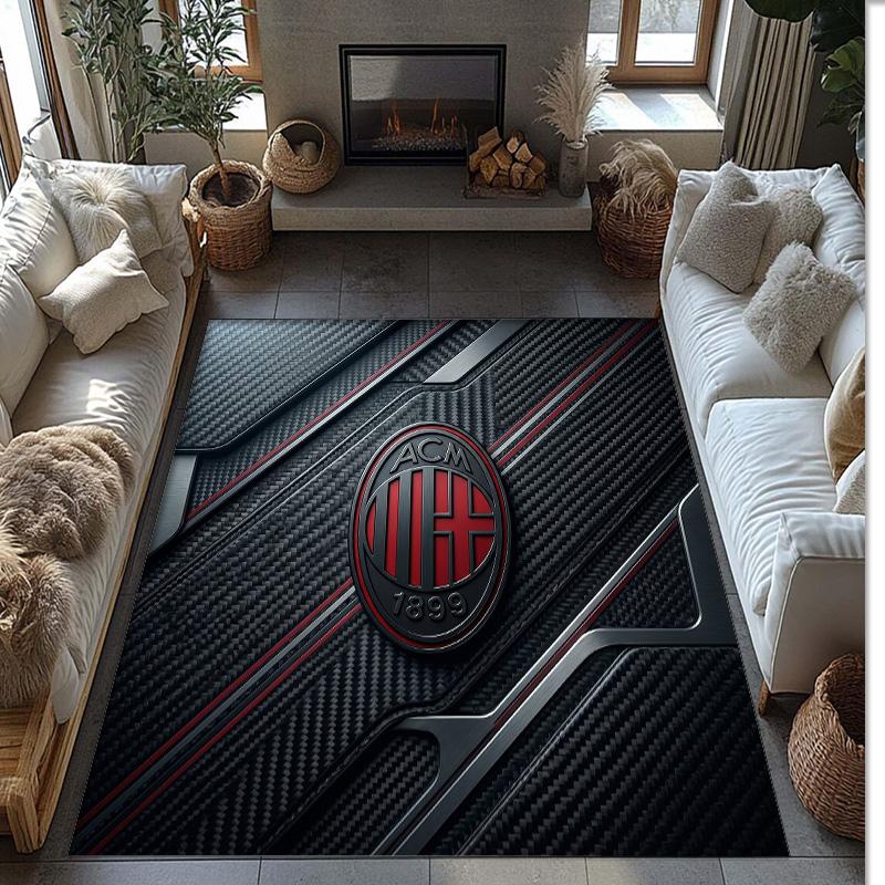 Tappeto in Flanella Stampato AC Milan Antiscivolo Morbido Poliestere Tappeto per Pavimento Tappetino Decorativo da Interno per Camera da Letto Soggiorno Divano Sala Giochi Decorazione Casa