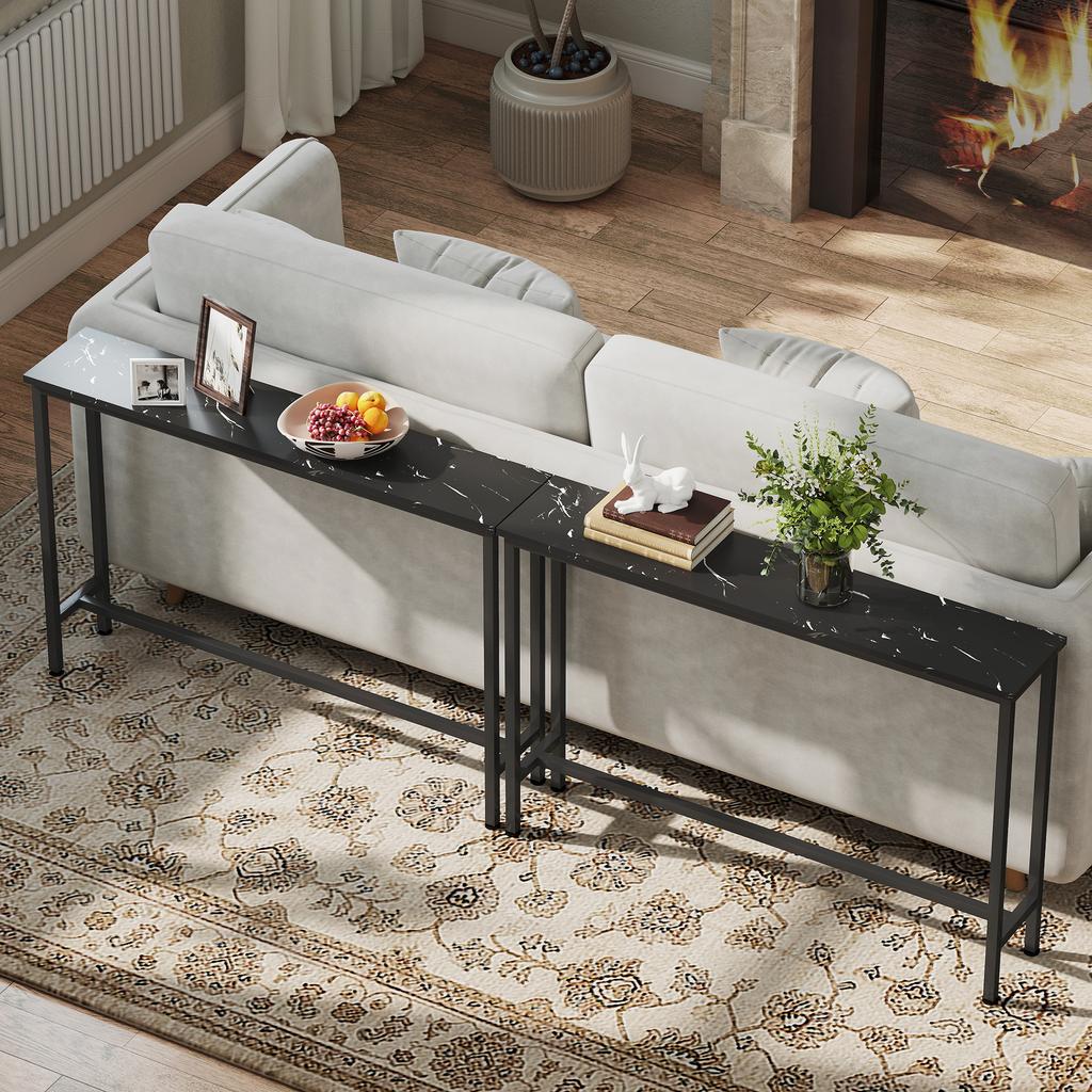 Schmale Eingangskonsole mit Marmor-Effekt-Oberfläche und Metallrahmen 100x20x66 cm Schwarz