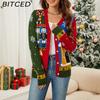 BITCED Fall/Winter Long-Sleeve Knit Cardigan Christmas Sweater Cardigan Color-Block Jacquard Christmas Sweater