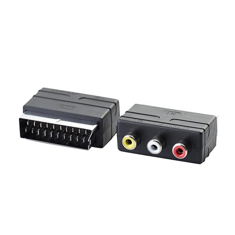 21 Pin SCART to 3 Female AV Component Adapter Converter for TV Connection Stable Performances ABS Construction