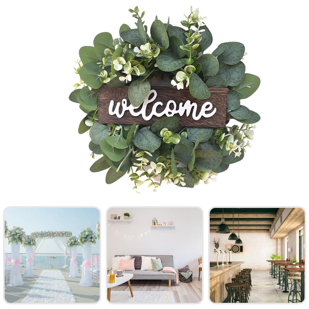 Artificial Wreath Leaves Branch Garland Welcome Sign Door Wreath Welcome Door Sign Wall Wreath for