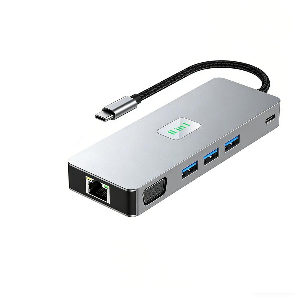 11-in-1 USB C Docking Station 3×USB 3.2 10Gbps Gigabit RJ45 4K@60Hz HDMI-Compatible VGA SD/TF 3.5mm Audio 100W PD For Laptops