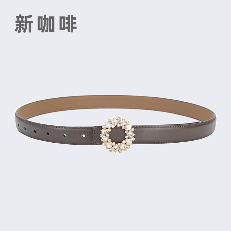 Four Seasons Available Belts Women'S Fashion Versatile Trendy Decoration Suits Cowhide Thin Belt Diamond Genuine Leather Ins Style Jeans Belt