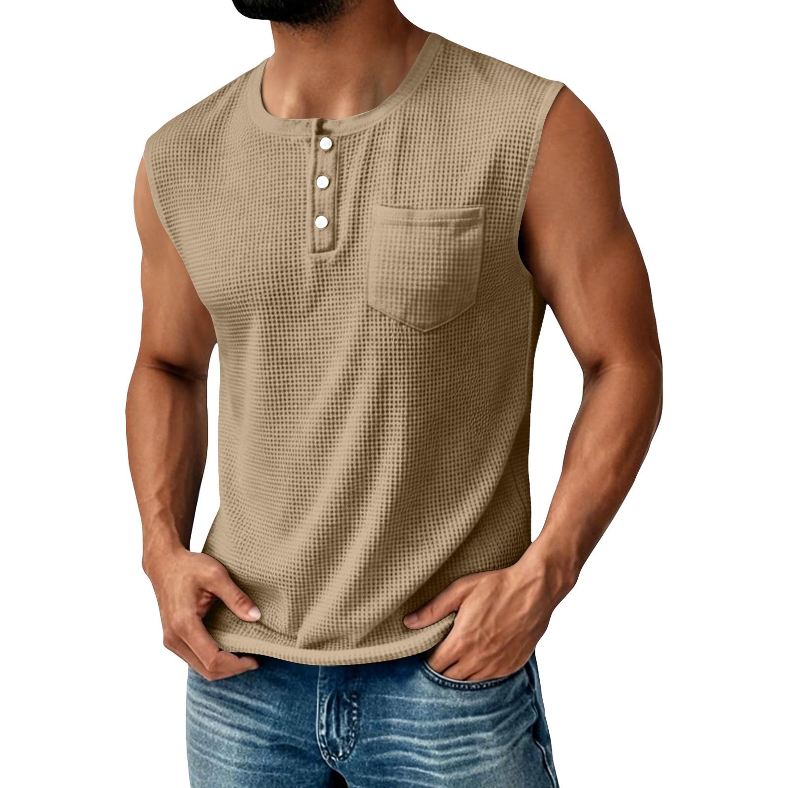 Men s Sleeveless Pocket Vest Men s Casual Fashion Sports Sleeveless Vest XXL хаки