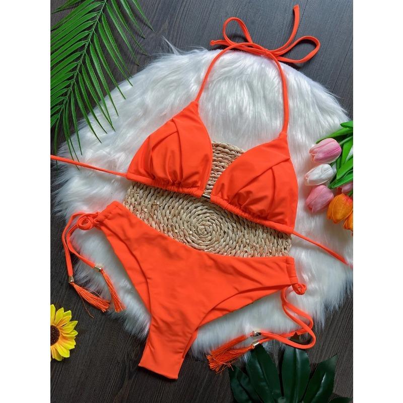 Sexy Solid Color Bandage Bikinis Set Women's Swimsuit Two-piece Triangle Swimwear Bathing Suit Brazilian Biquinis