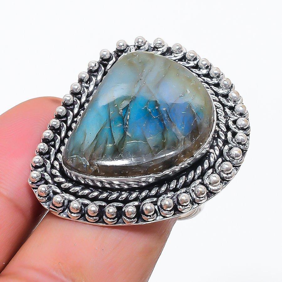 Labradorite Gemstone 925 Sterling Silver Jewelry Ring Size 8