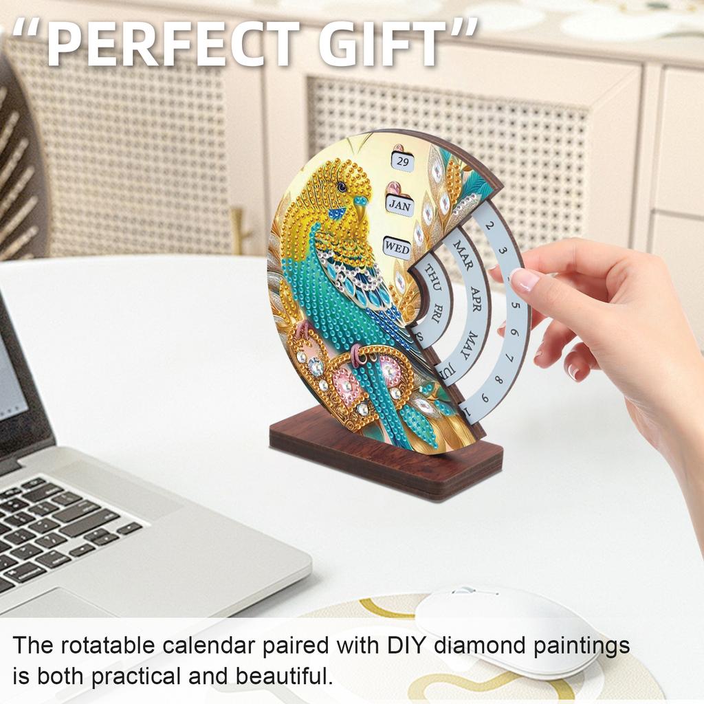 2PCS Animal 5D Diamond Painting Decorations Ornaments with Circular Dial To Set Dates for Living Room Bedroom Office Desk