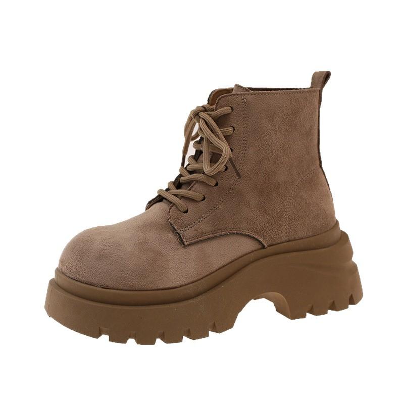 Thick-soled heightening Martin boots women's 2025 autumn new front lace-up retro locomotive boots small lace-up short boots