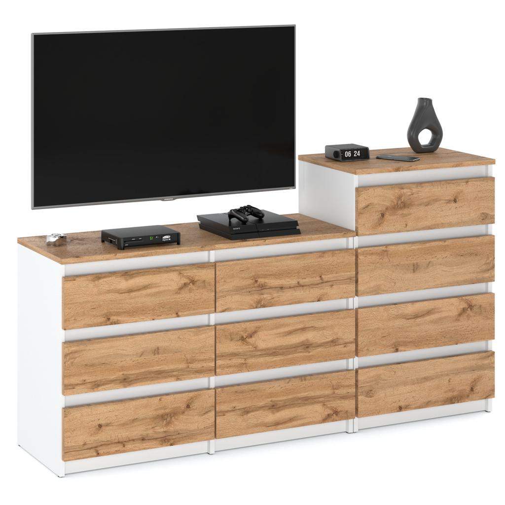 Kommode 10 Schrank 64 Mattweiß / Wotan Eiche