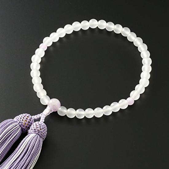 Kyoto Butsudan Hayashi Women's Prayer Beads, Pure Silk with Two-Tone Tassel, White Onyx and Fujiun Stone Finish [Onyx] [Prayer Beads Bag Set] W-044