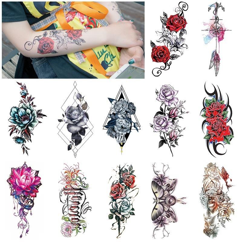 

Набор наклеек для татуировок 12 Водных переводных татуировок Xqb Моделирование сексуальных татуировок Роза Наклейка 114*210MM