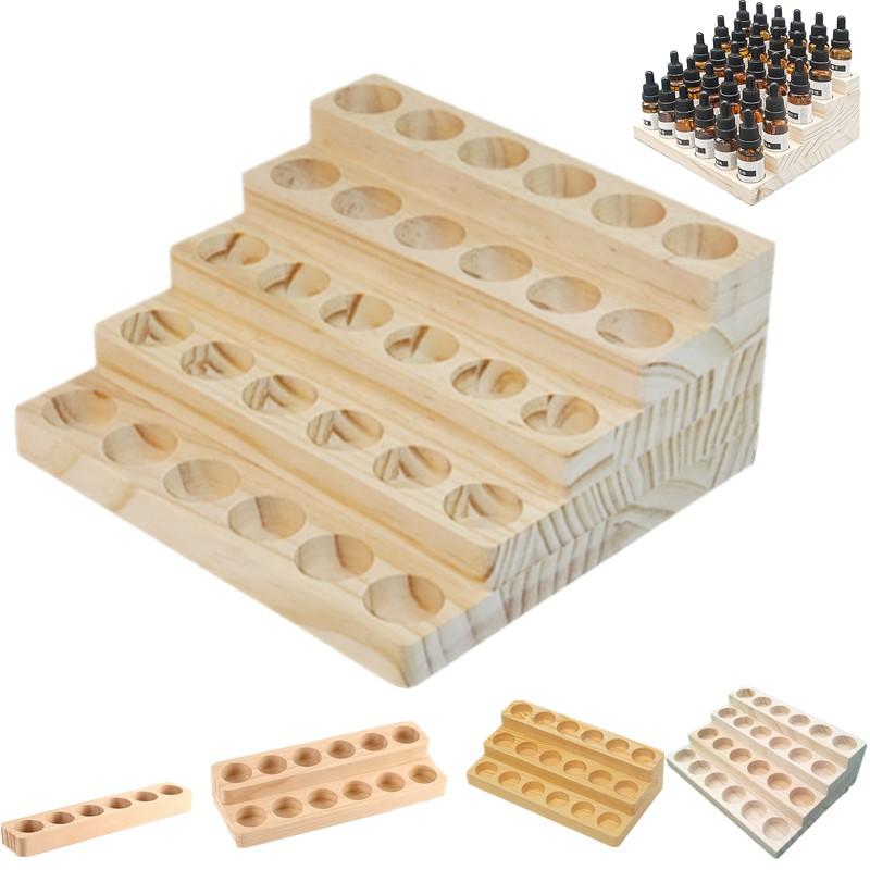 Heavy-Duty Essential Oil Bottle Rack Natural Wood Multi-Slot Perfumes Stand Multi-Purpose Large Capacity Desktop Display Rack