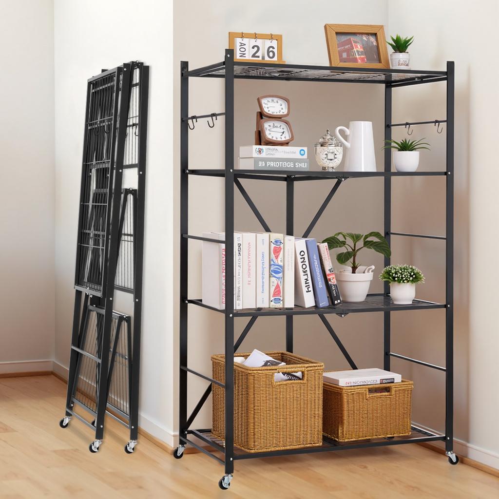 VEVOR 4-Tier Foldable Storage Shelf, 36W x 21D x 60H Inch Folding Metal Rack Shelving Unit