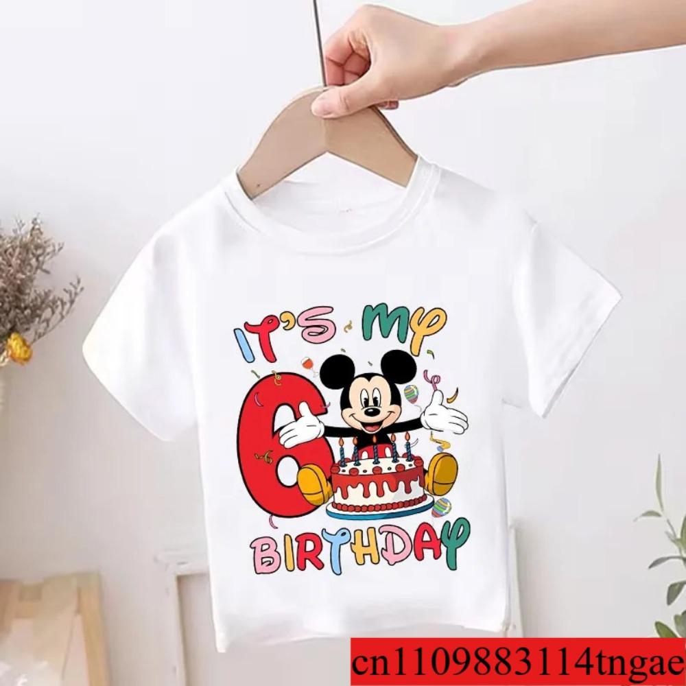 Mickey Mouse Child Birthday Clothes Girl Boy Number T Shirt Cartoon Print Kids Tee Baby Top Summer Infant Cute Short Sleeve Gift