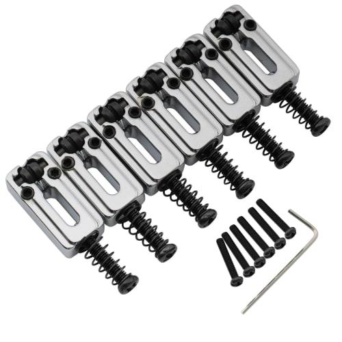 Musiclily Pro 10.8mm Pitch Modern Style Zinc Alloy Roller Saddles for Imported Strat/Telecaster Electric Guitars, Chrome (Set of 6)