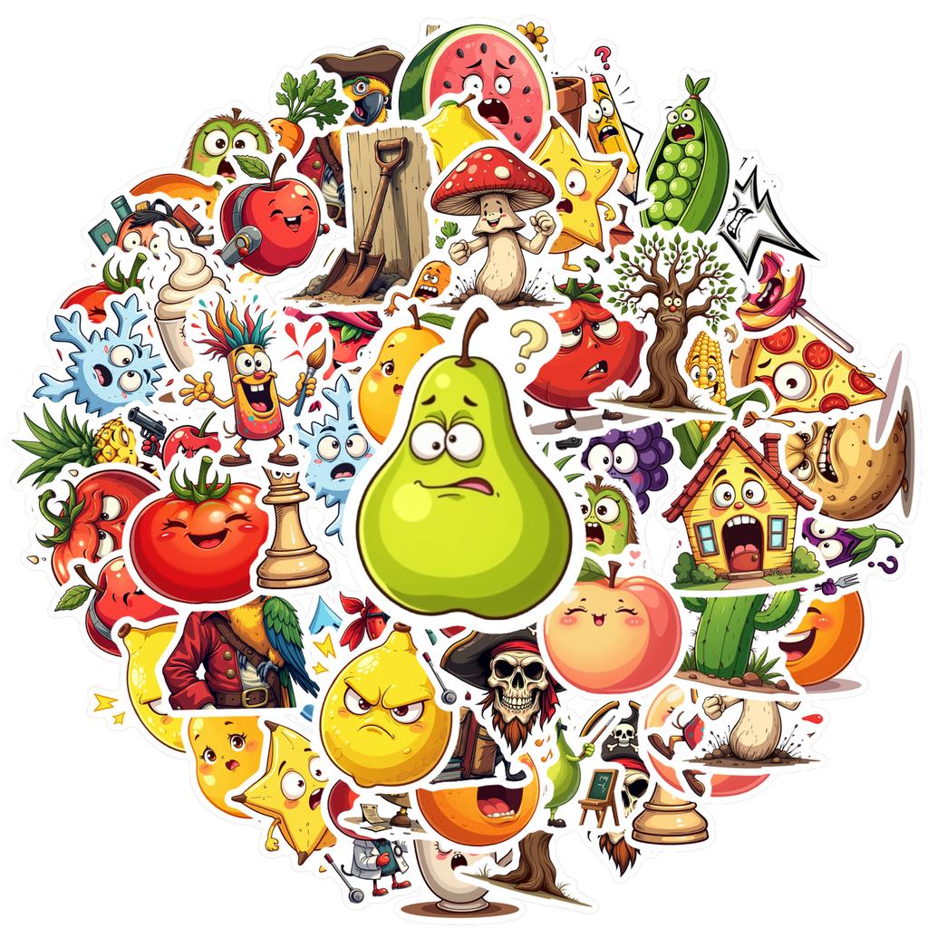 35-100pcs PVC Cute Fruit Vegetable Stickers Cartoon Pirate Sticker For Water Bottle Laptops Scrapbooks Stationery Graffiti Decal