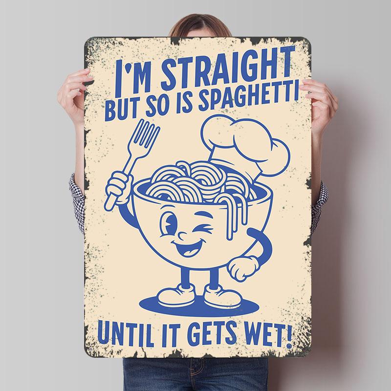 

Funny Spaghetti Cartoon With Text Printed Poster Customized Wall Art Retro Vintage Metal Tin Signs for Gaming Room Decoration 7.9x11.8In(20x30cm)