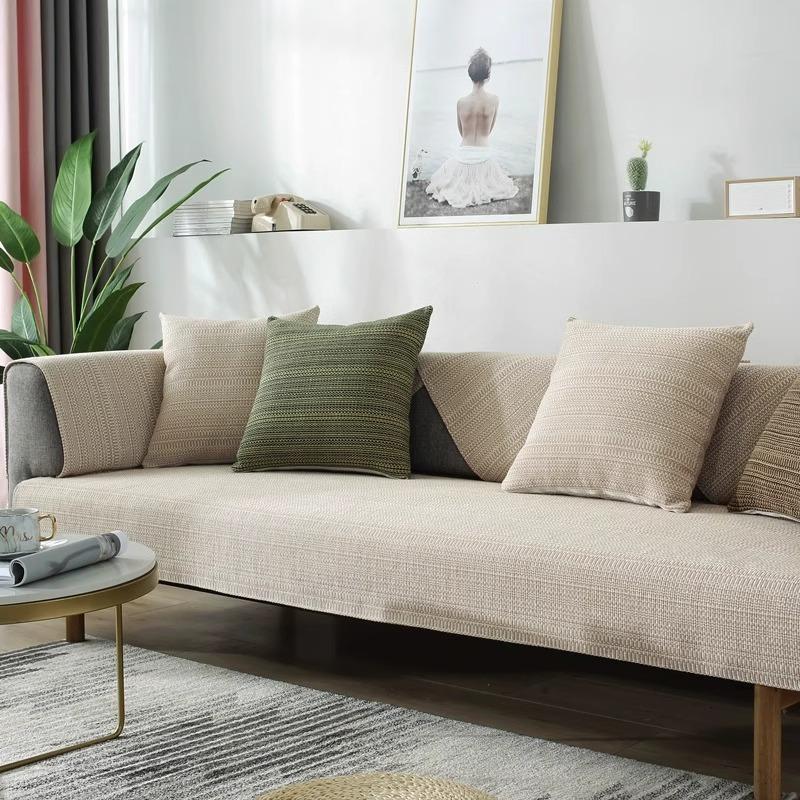 

Cotton Linen Sofa Cushion Universal All Season Non-Slip Seat Pad Modern Simple Design Cat Scratch Resistant Summer Use 70 x 50cm білий