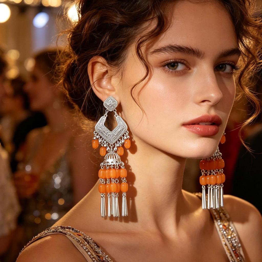 Bohemian Ethnic Miao Silver Turquoise Tassel Earrings