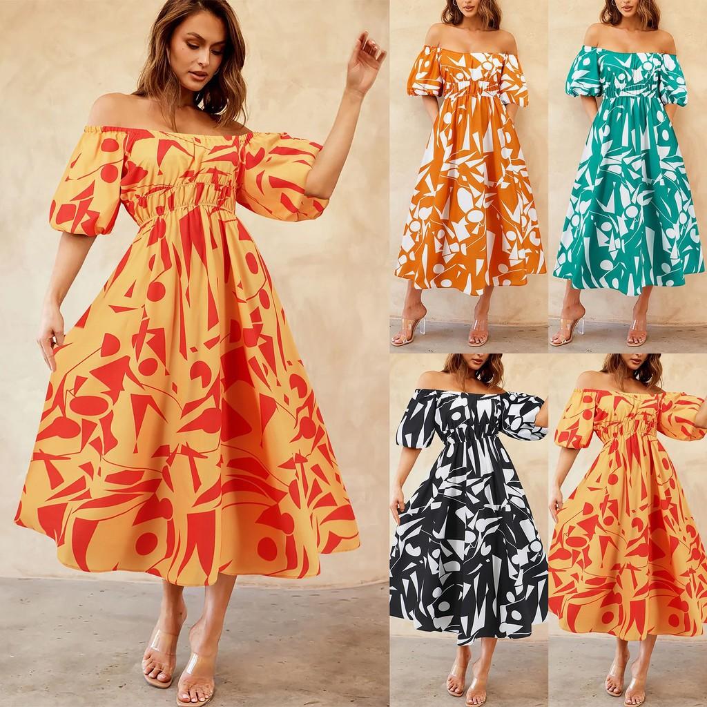 

Женское модное повседневное элегантное вечернее платье с открытыми плечами и короткими рукавами с цветочным принтом и длинным платьем миди