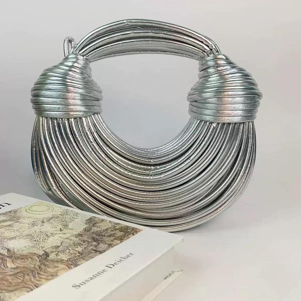 Handbags for Women 2025 New Gold Luxury Designer Brand Handwoven Noodle Bags Rope Knotted Pulled Hobo Silver Evening Clutch Chic