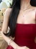 New 2026 French Hepburn Style Red Spaghetti Strap A-Line Dress for Women - Summer Waist-Cinched Long Dress
