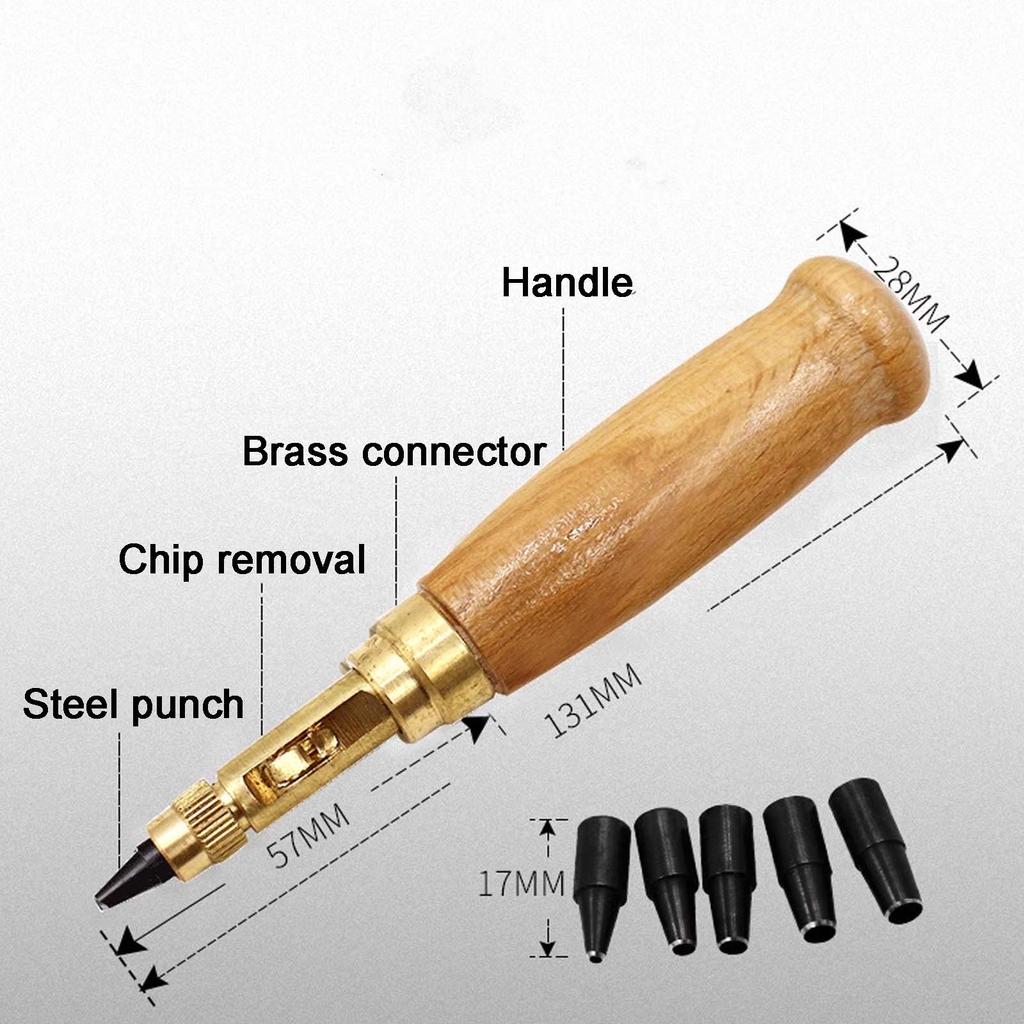 Automatic Belt Punch with 6 Punches Mute Rotary Awl Leather Hole Carving Punch