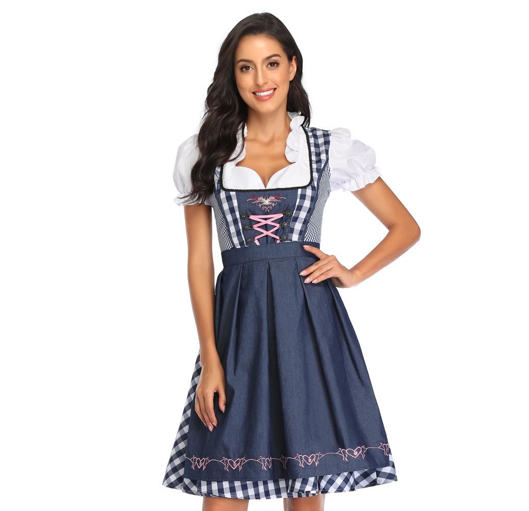 Ethnische Oktoberfest-Kleid S-5XL - Bierfest-Dirndl Dessous-Set 4XL blau