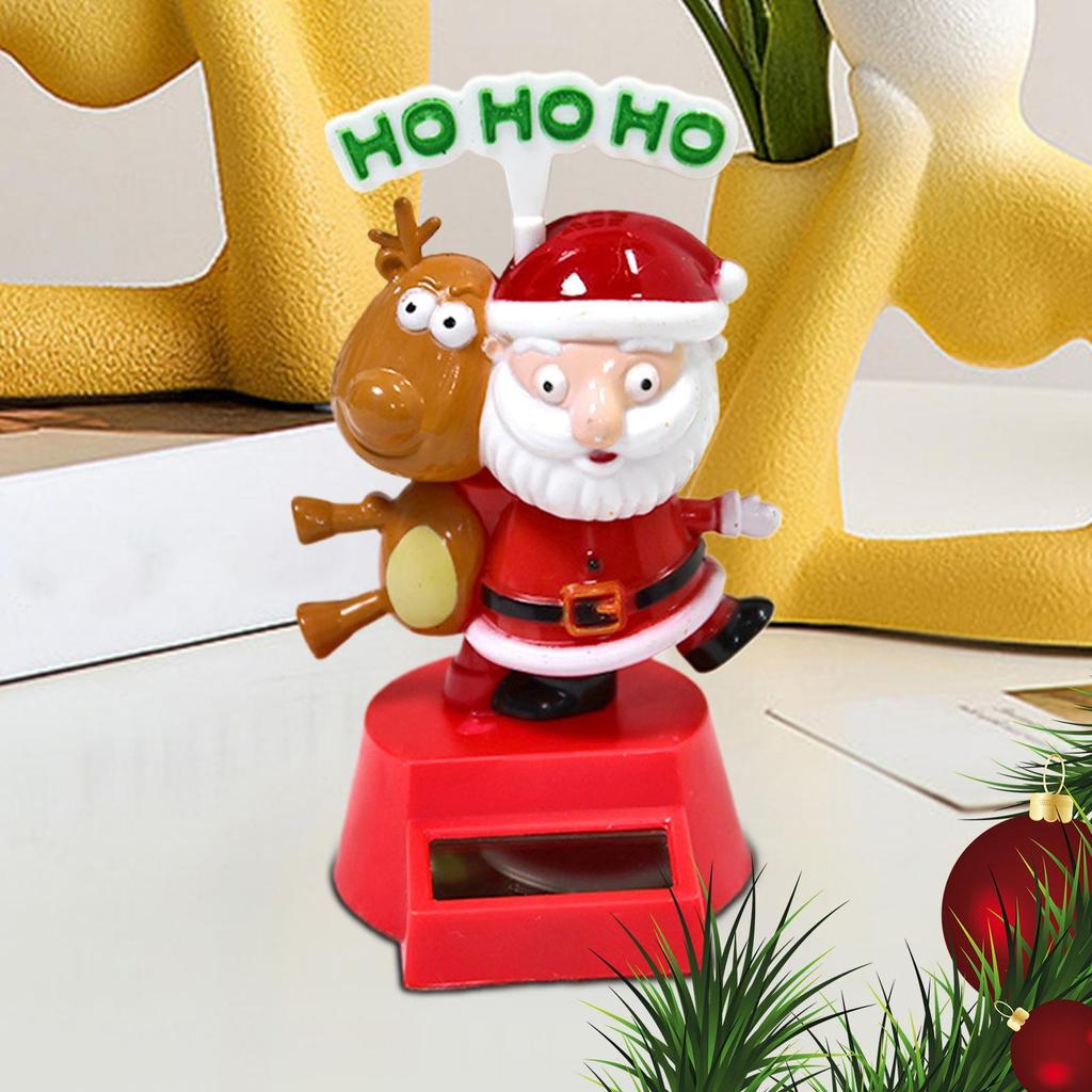 Car Dashboard Decorations Solar Swinging Deer Santa Claus Model For Tabletop Adorable Collectible Statue Car Interior