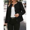 Women's Casual Black Jacket - Relaxed Fit Round Neck Solid Color Outerwear, Machine Washable & Dry Cleanable,