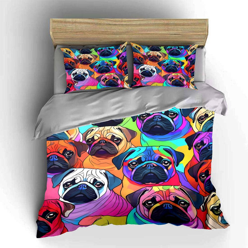 Colorful Pug Trio Set Design Exquisite Three-Piece Bedding Set Gift For Kids And Adults