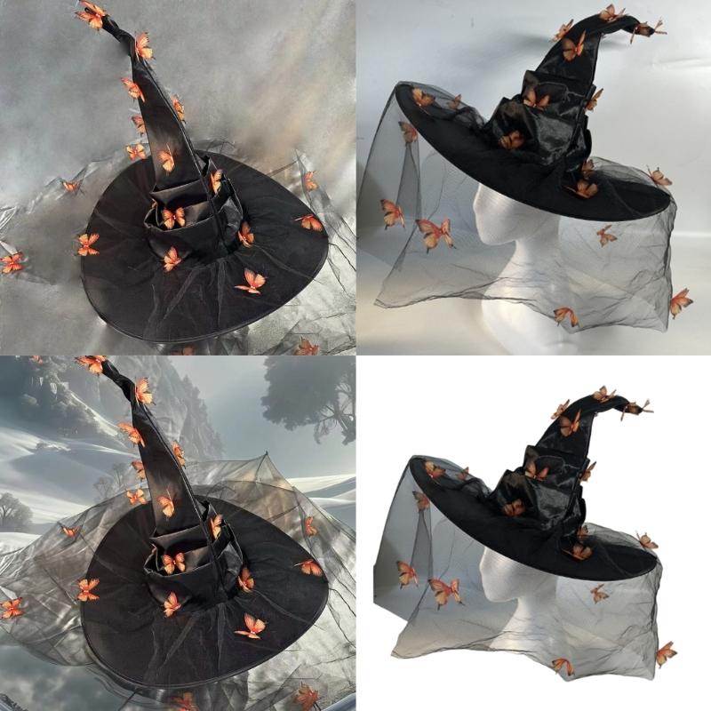 Halloween Wizard Hat Butterfly Witch Hat Witch Caps Wizard Costume Accessories for Masquerade Party Decor Cosplay Props