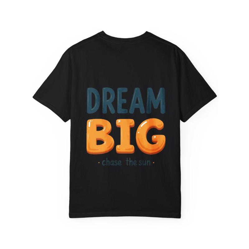 Träume groß Jage die Sonne T-Shirt Weiß Fettgedruckter Text Grafikdruck für Freizeitkleidung und Outdoor-Aktivitäten