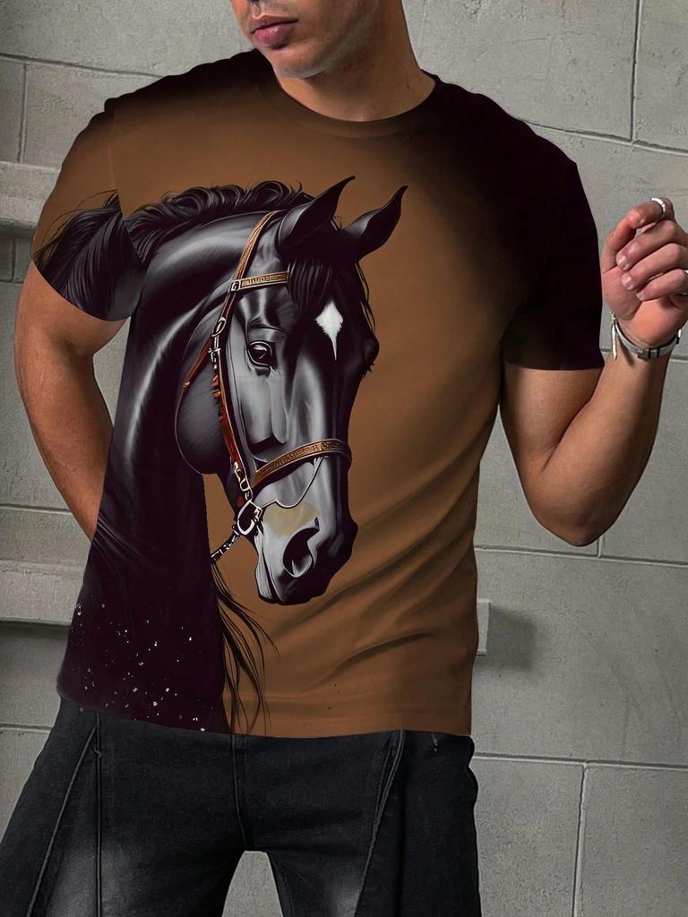 Men's 3D Animal Horse Printed T-shirt 2026 Summer New Men's Round Neck T-shirt Casual Comfortable Hip Hop Pullover Short Sleeve