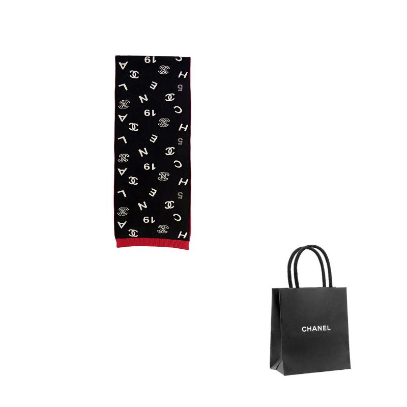 

CHANEL Logo letter logo jacquard wool scarf, same style for men and women, couple model, black